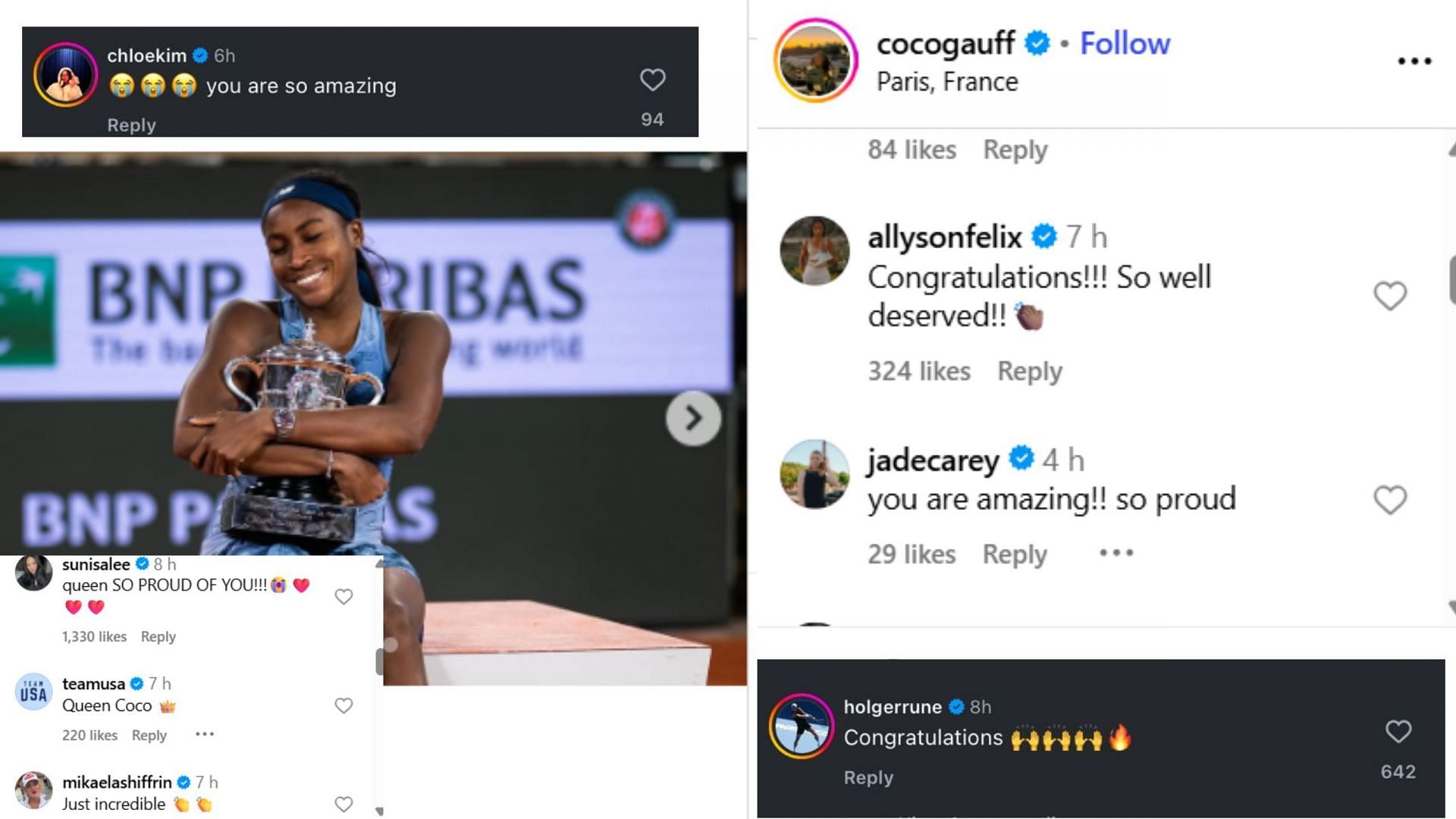 Screenshot of comments (IG/@cocogauff)